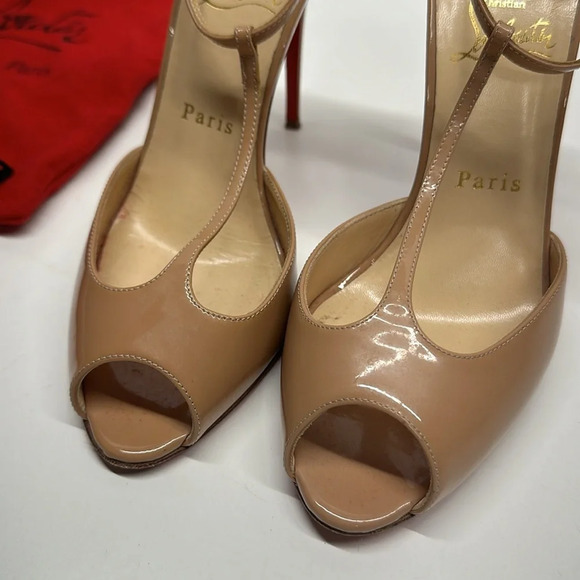 Christian Louboutin Senora T-strap High Heel Heels Shoes 100 MM Tan Nude Size 38 - Picture 4 of 13